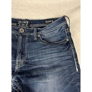 Salvage Mayhem‎ Regular Bootcut Jeans Blue Denim Distressed Ripped Size 34x34